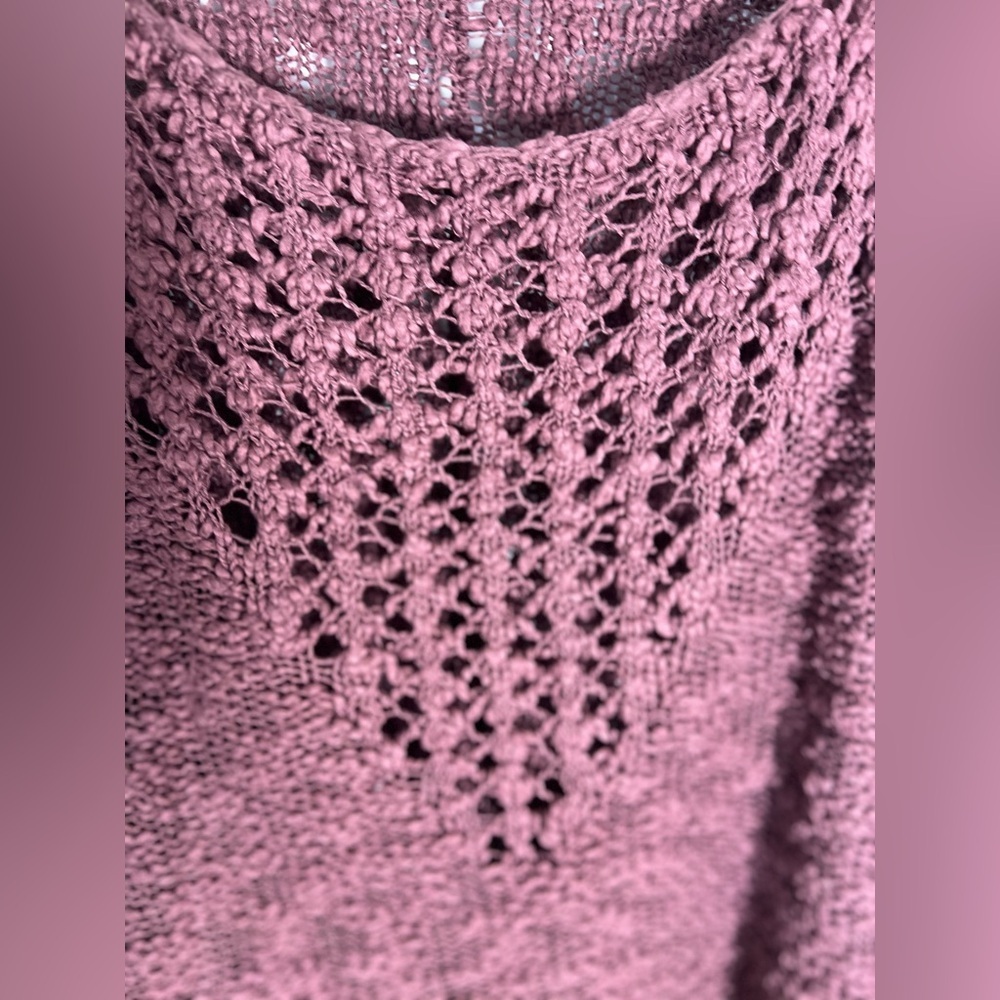 Free People Pretty Pointelle Open-Knit Vee Sweater in Rose Glow Size Small - Picture 2 of 11